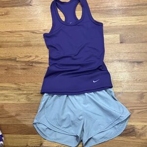 Nike Women’s Purple Tank with Light Gray Nike Tempo Shorts Dri-Fit Sz S EUC